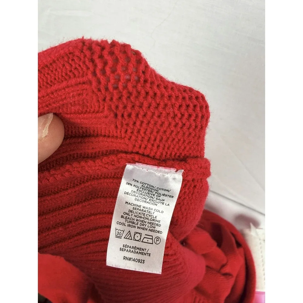 LOFT Womens Red Merry Graphic Knit Crewneck‎ Sweater Holiday Christmas Large